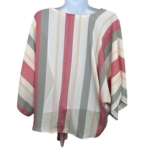 Hyped Unicorn Cropped Doleman sleeve stripped multicolored semi sheer top SMALL - Picture 3 of 12